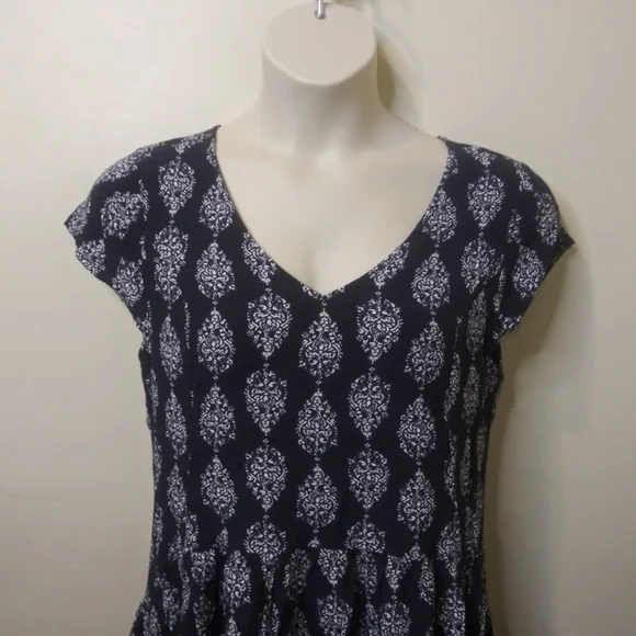 Garnet Hill Navy & White Floral Print Summer Day Dress - Picture 3 of 9